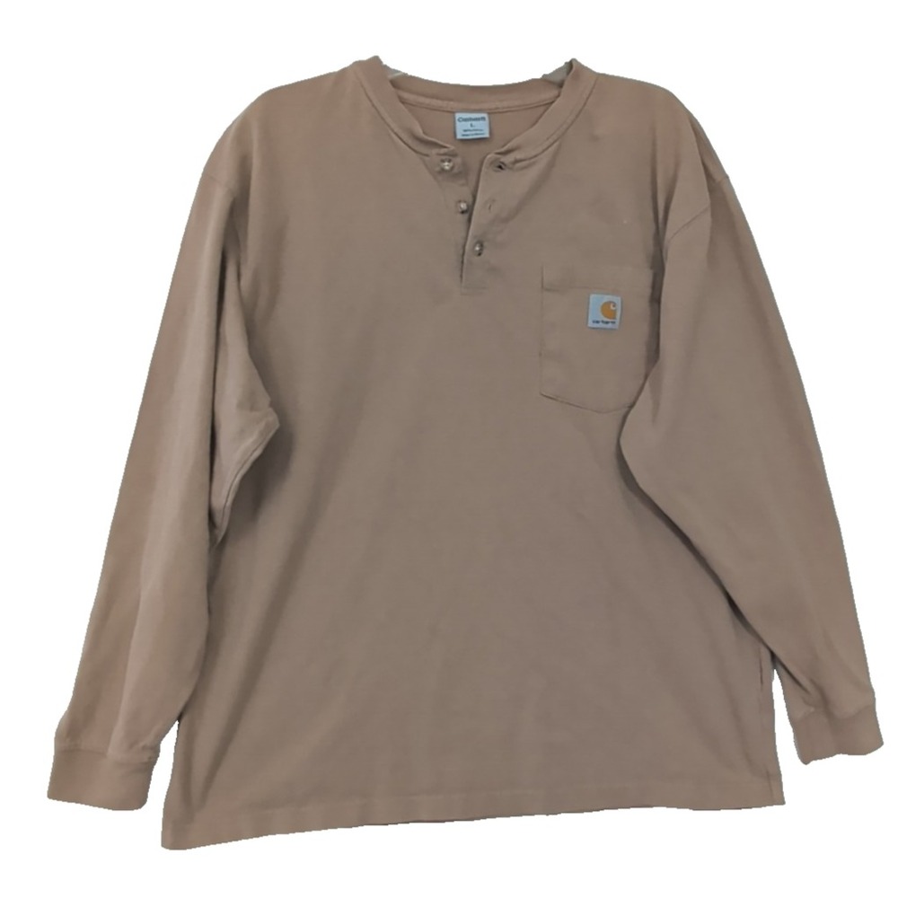 Carhartt Pocket Henley Shirt Men L Brown Long Sleeve Workwear Casual Landman